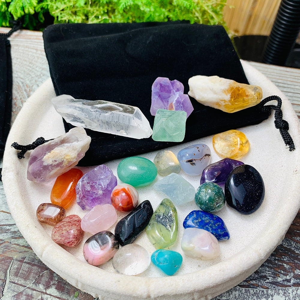 26-Piece Adorable Mini Gemstone Pocket Kit (+ Velvet Carry Bag)